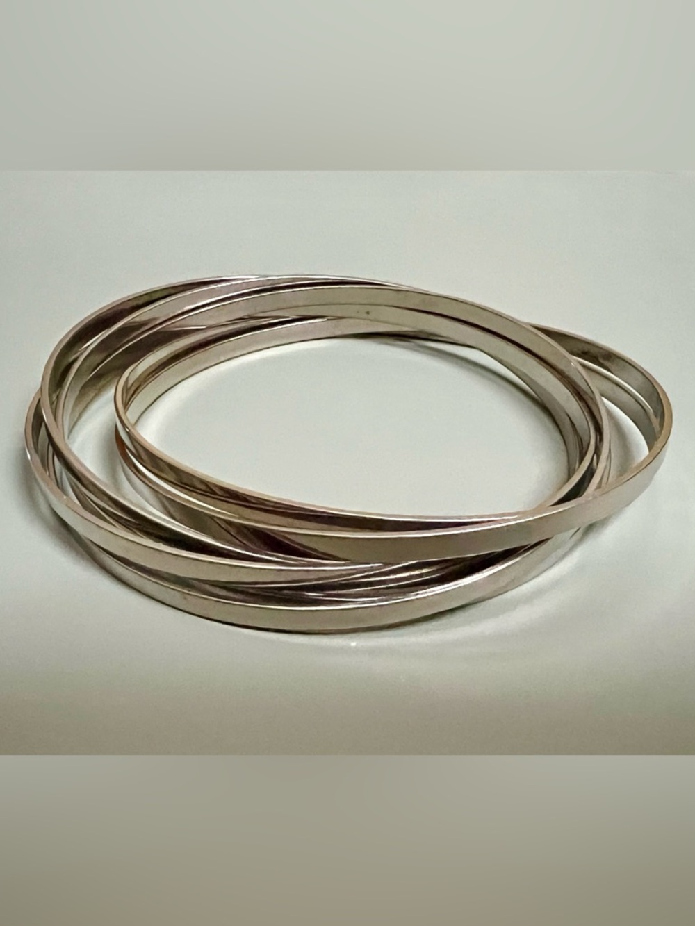 Polished Silver Tone Multi-Bangle Bracelet Set